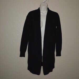 Sz P/XS Theory Black Cashmere Open Front Long Cardigan Sweater